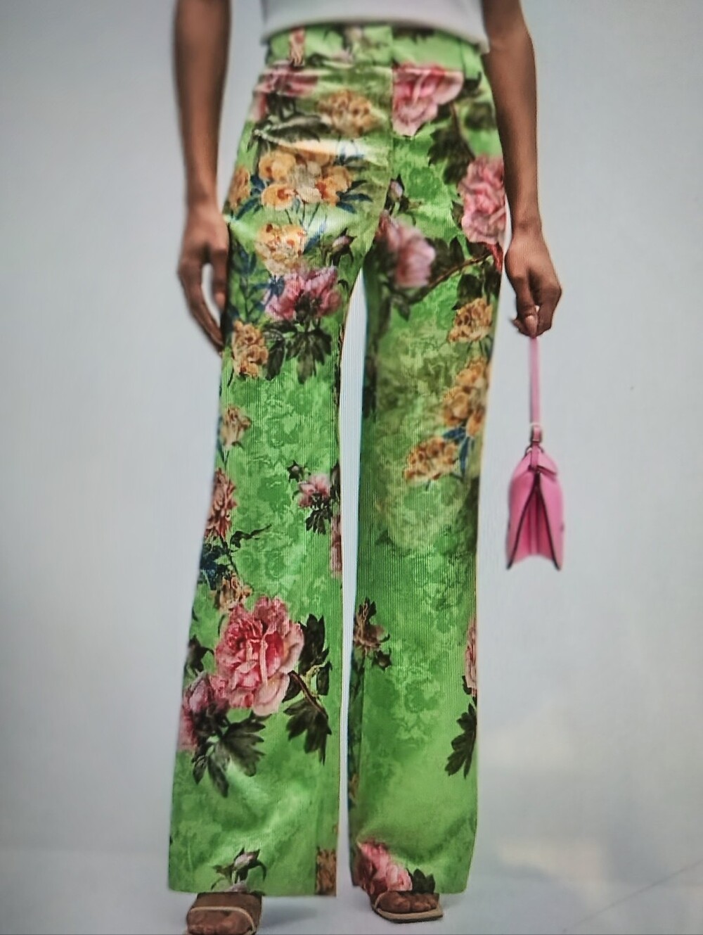 NWT $650 Adriana Iglesias 'Edith' High-Rise Metallic Silk Green Floral Pants 36
